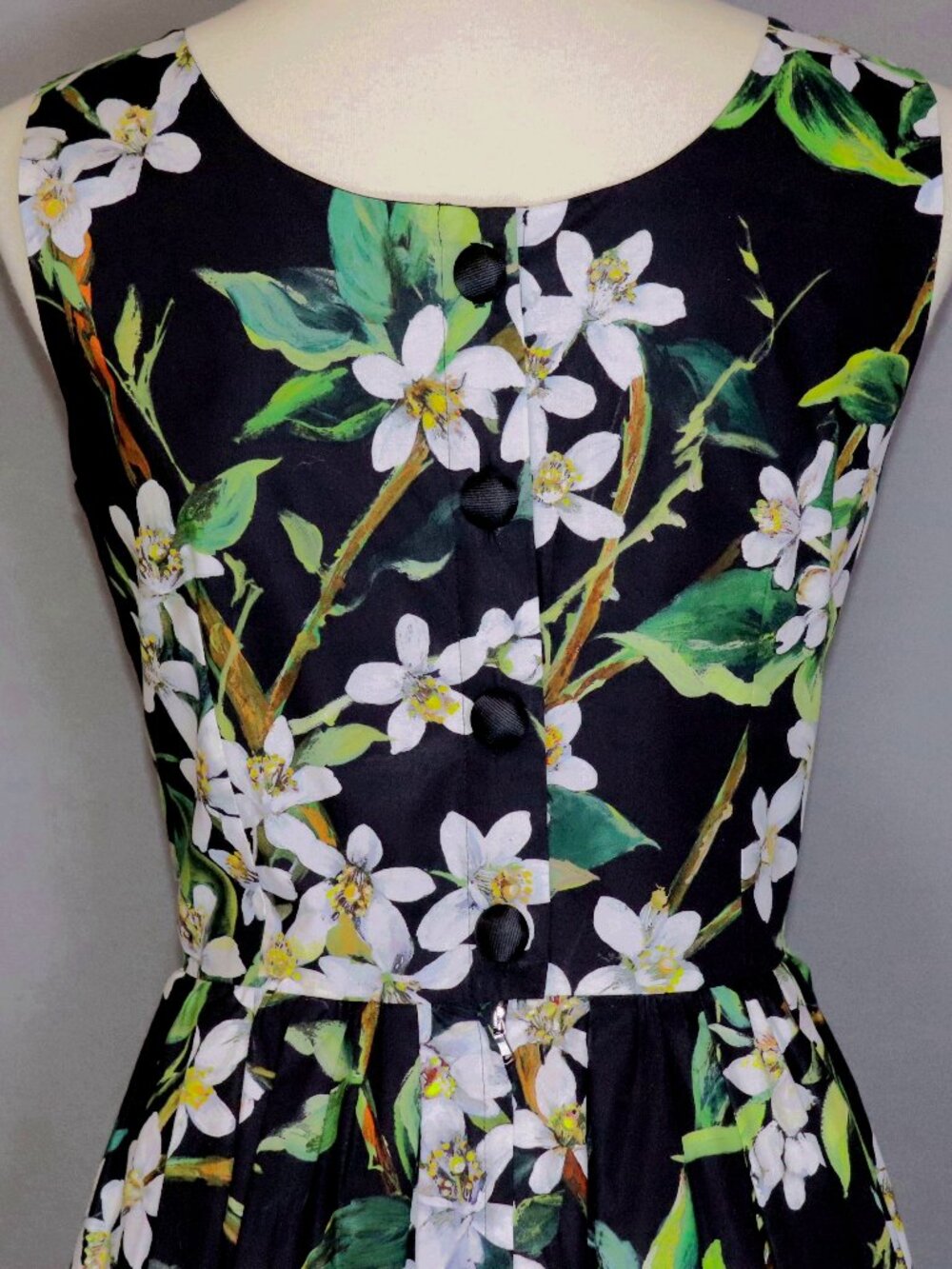 Dolce & Gabbana Size 44 Dress Black Green Floral Orange Blossom Midi Dress - Picture 7 of 16